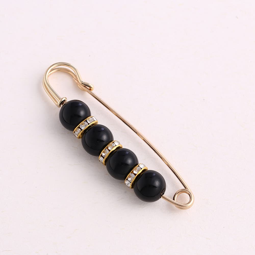Булавка-брошь, цвет черный 4 бусины